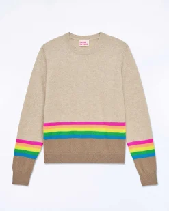 Pull Col Rond Bas A Bandes Multicolores