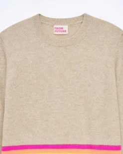 Pull Col Rond Bas A Bandes Multicolores