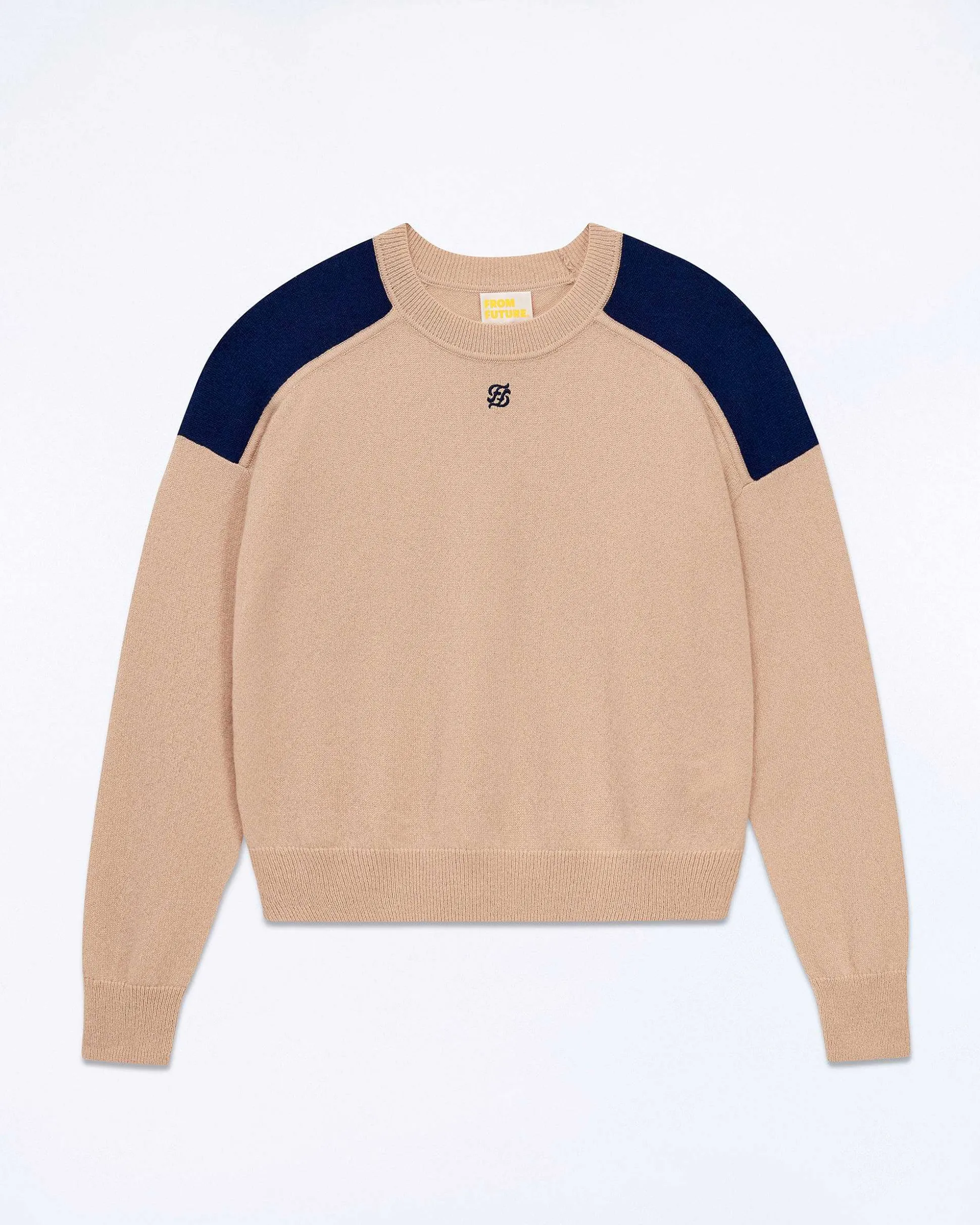 Pull Col Rond Bicolore Et Broderie