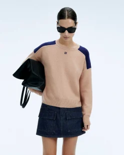 Pull Col Rond Bicolore Et Broderie