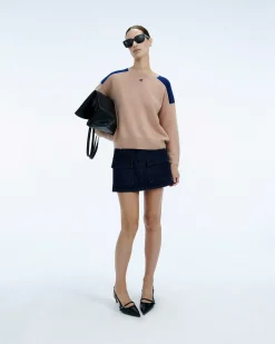 Pull Col Rond Bicolore Et Broderie