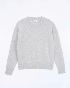 Pull Col Rond Coeur Brode