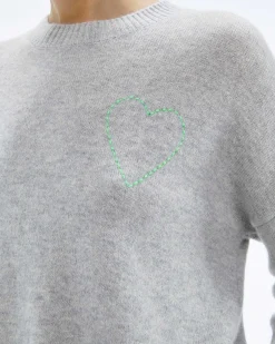 Pull Col Rond Coeur Brode