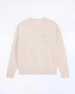Pull Col Rond Coeur Brode