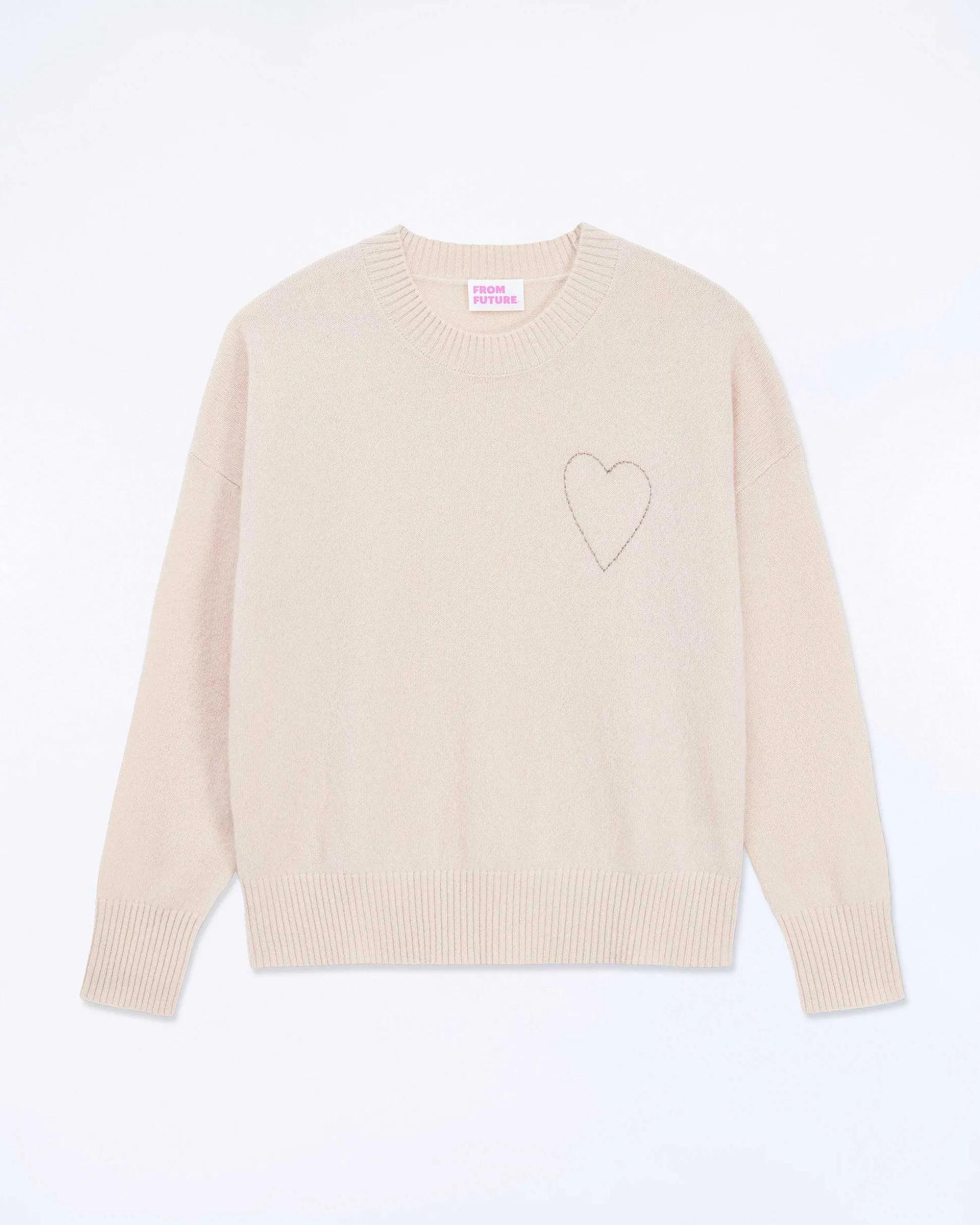 Pull Col Rond Coeur Brode