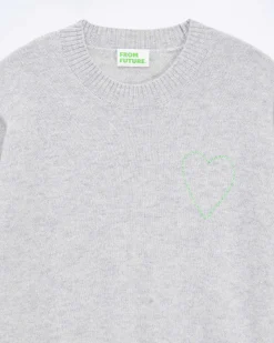 Pull Col Rond Coeur Brode