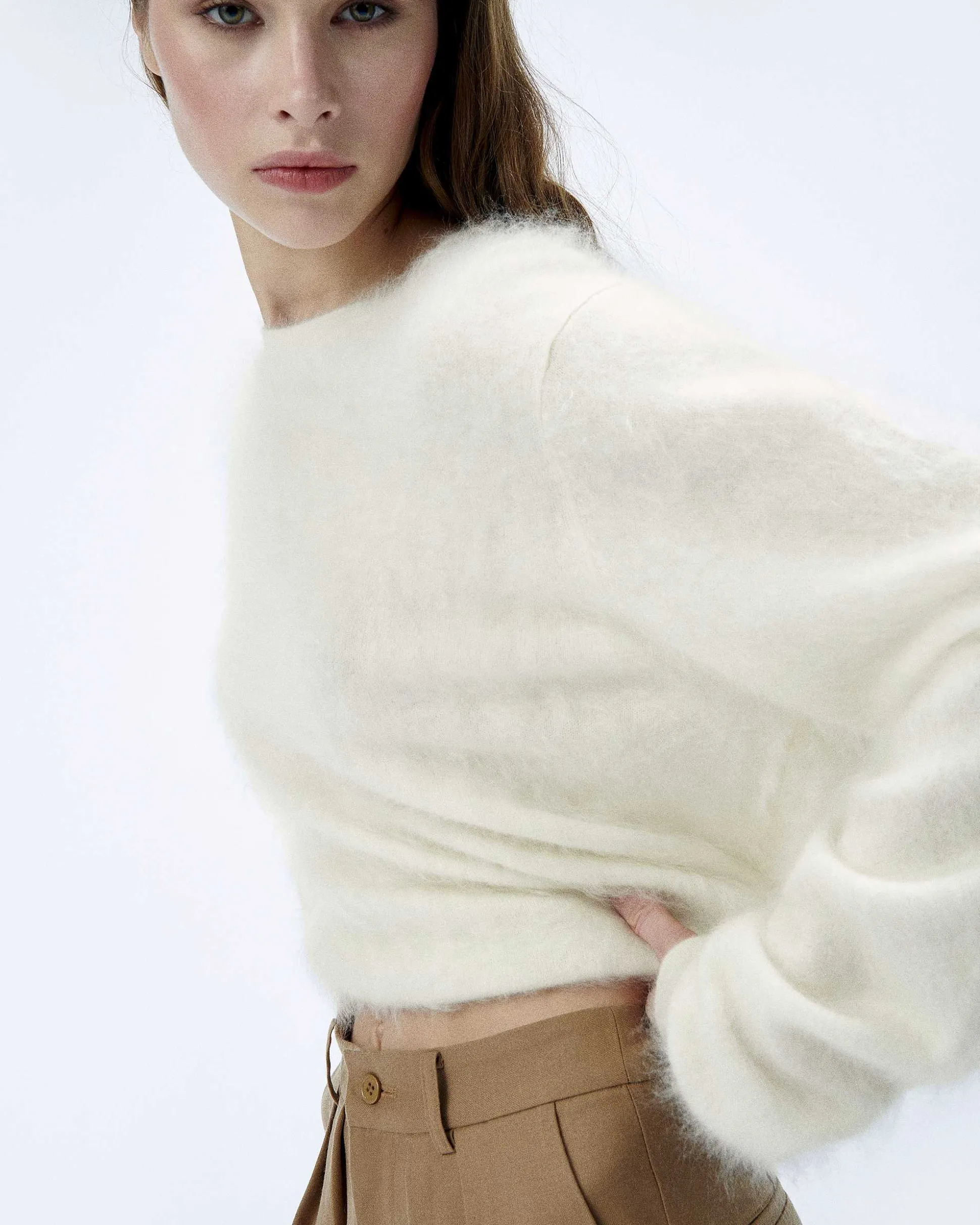 Pull Col Rond En Cachemire Brosse