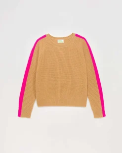 Pull Col Rond Maille Perlee Bandes Multicolore