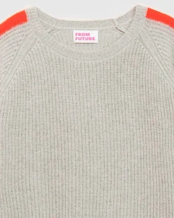 Pull Col Rond Maille Perlee Bandes Multicolore