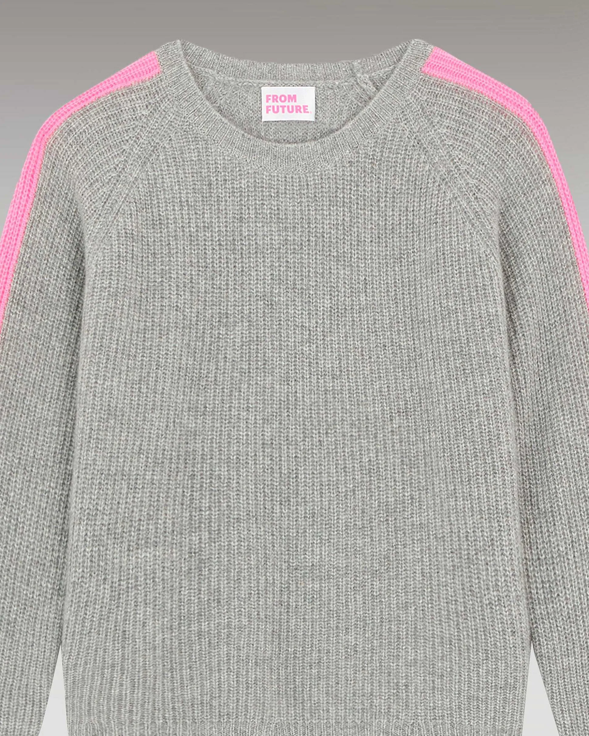 Pull Col Rond Maille Perlee Bandes Multicolore