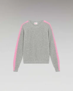 Pull Col Rond Maille Perlee Bandes Multicolore