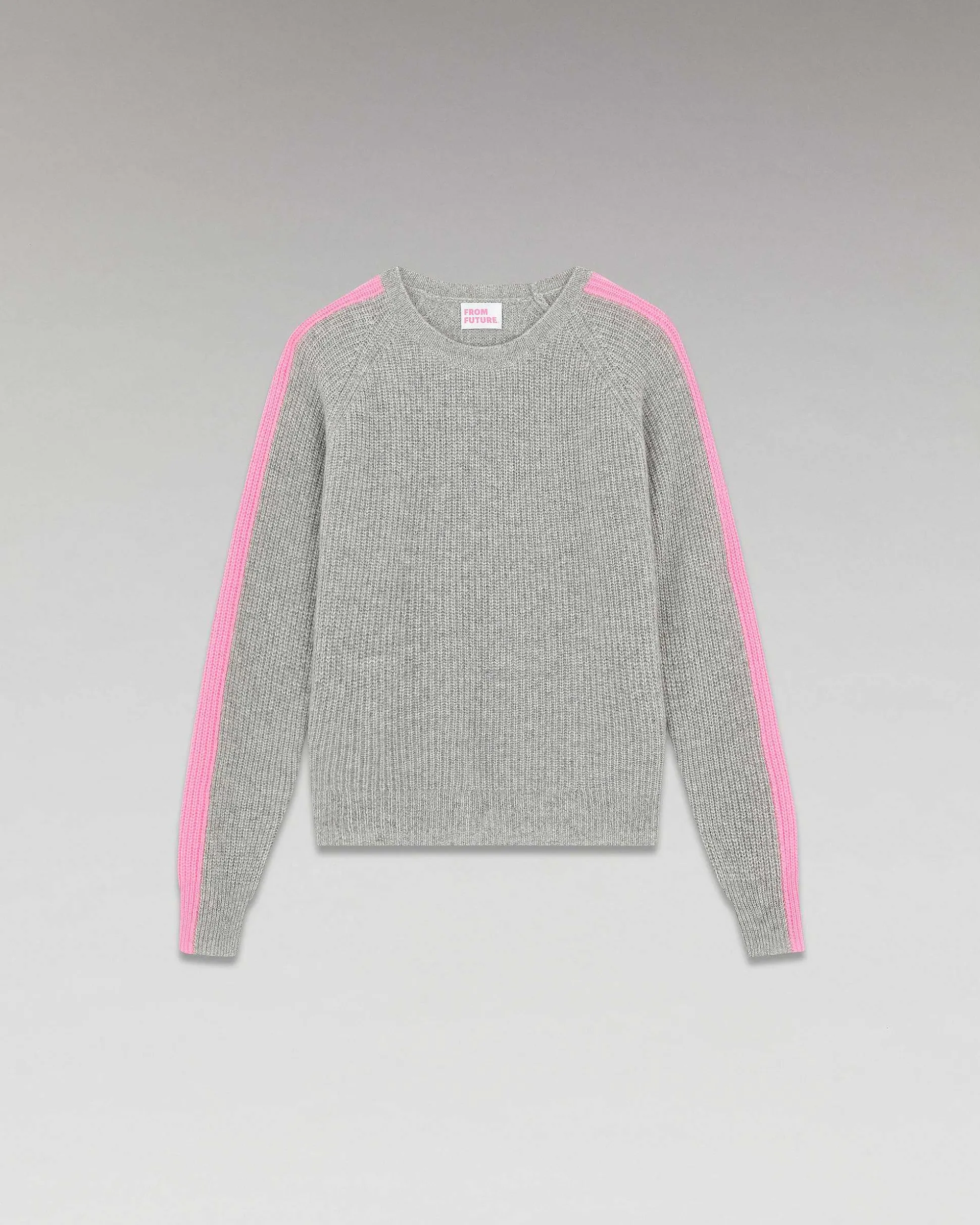 Pull Col Rond Maille Perlee Bandes Multicolore