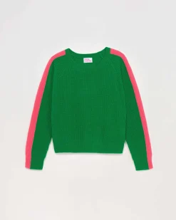 Pull Col Rond Maille Perlee Bandes Multicolore