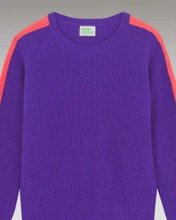 Pull Col Rond Maille Perlee Bandes Multicolore