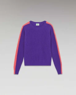 Pull Col Rond Maille Perlee Bandes Multicolore