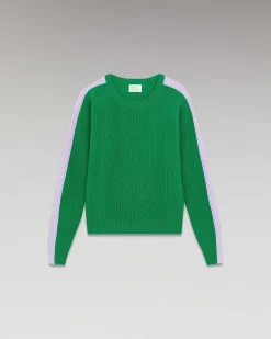 Pull Col Rond Maille Perlee Bandes Multicolore