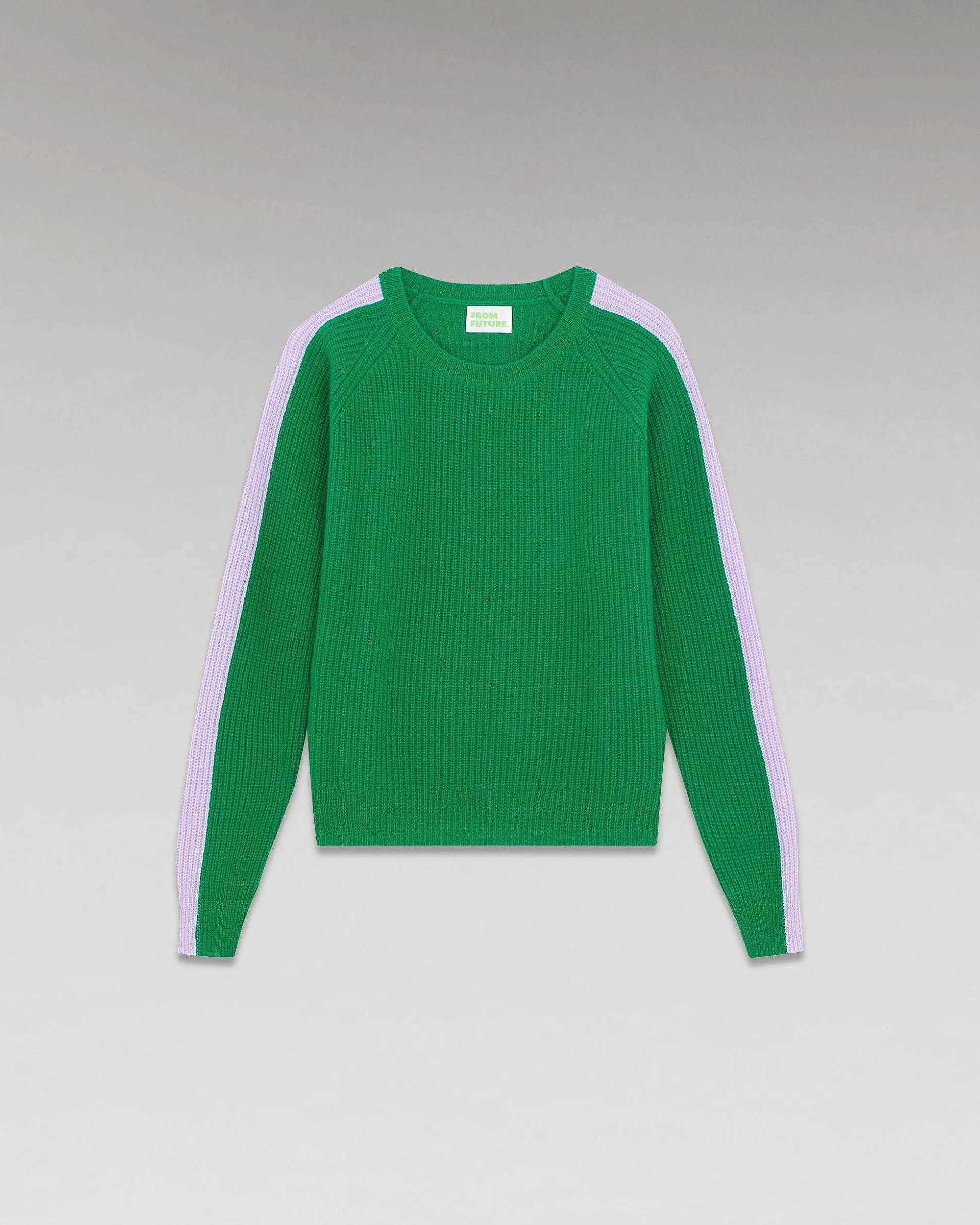 Pull Col Rond Maille Perlee Bandes Multicolore