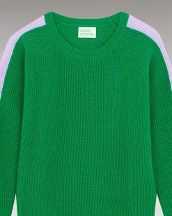 Pull Col Rond Maille Perlee Bandes Multicolore