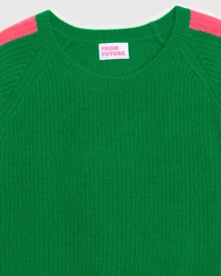 Pull Col Rond Maille Perlee Bandes Multicolore