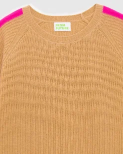 Pull Col Rond Maille Perlee Bandes Multicolore