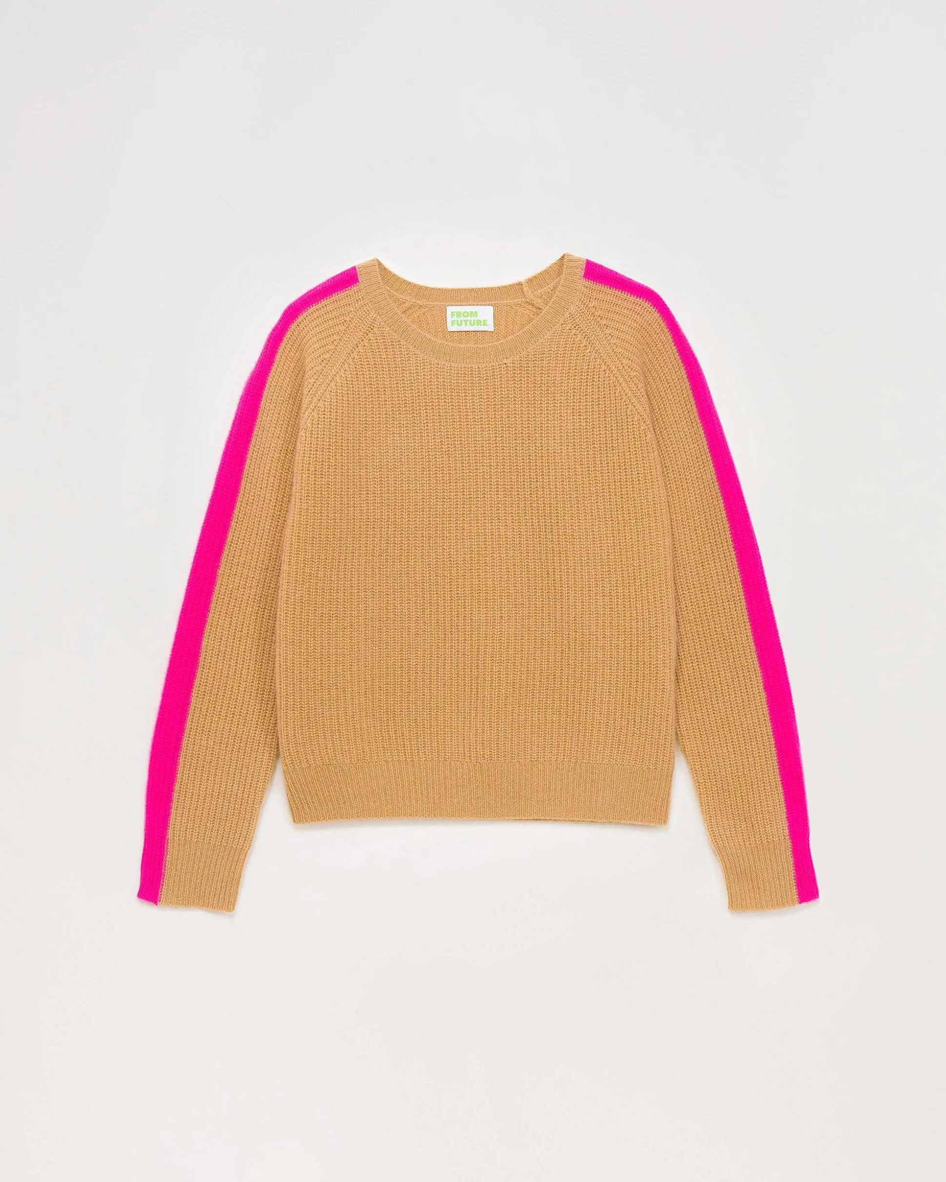 Pull Col Rond Maille Perlee Bandes Multicolore