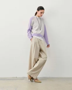 Pull Col Rond Manches Contrastees