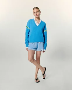 Pull Col V Bandes Bicolores Manches