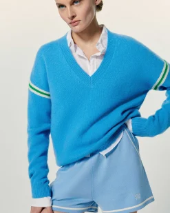 Pull Col V Bandes Bicolores Manches