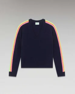 Pull Col V Bandes Manches Multicolore