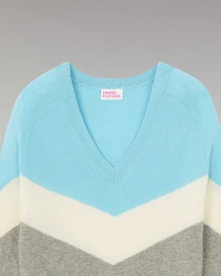 Pull Col V Bandes Tricolore Leger