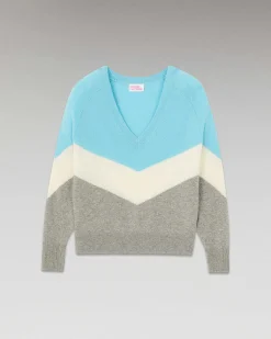 Pull Col V Bandes Tricolore Leger