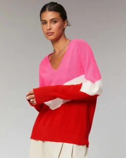 Pull Col V Bandes Tricolore Leger