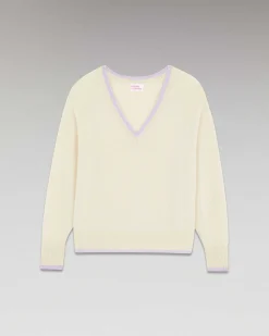 Pull Col V Liserets Contrastes Leger