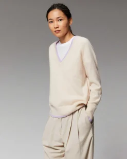 Pull Col V Liserets Contrastes Leger