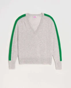 Pull Col V Oversize Bandes Bicolore Leger