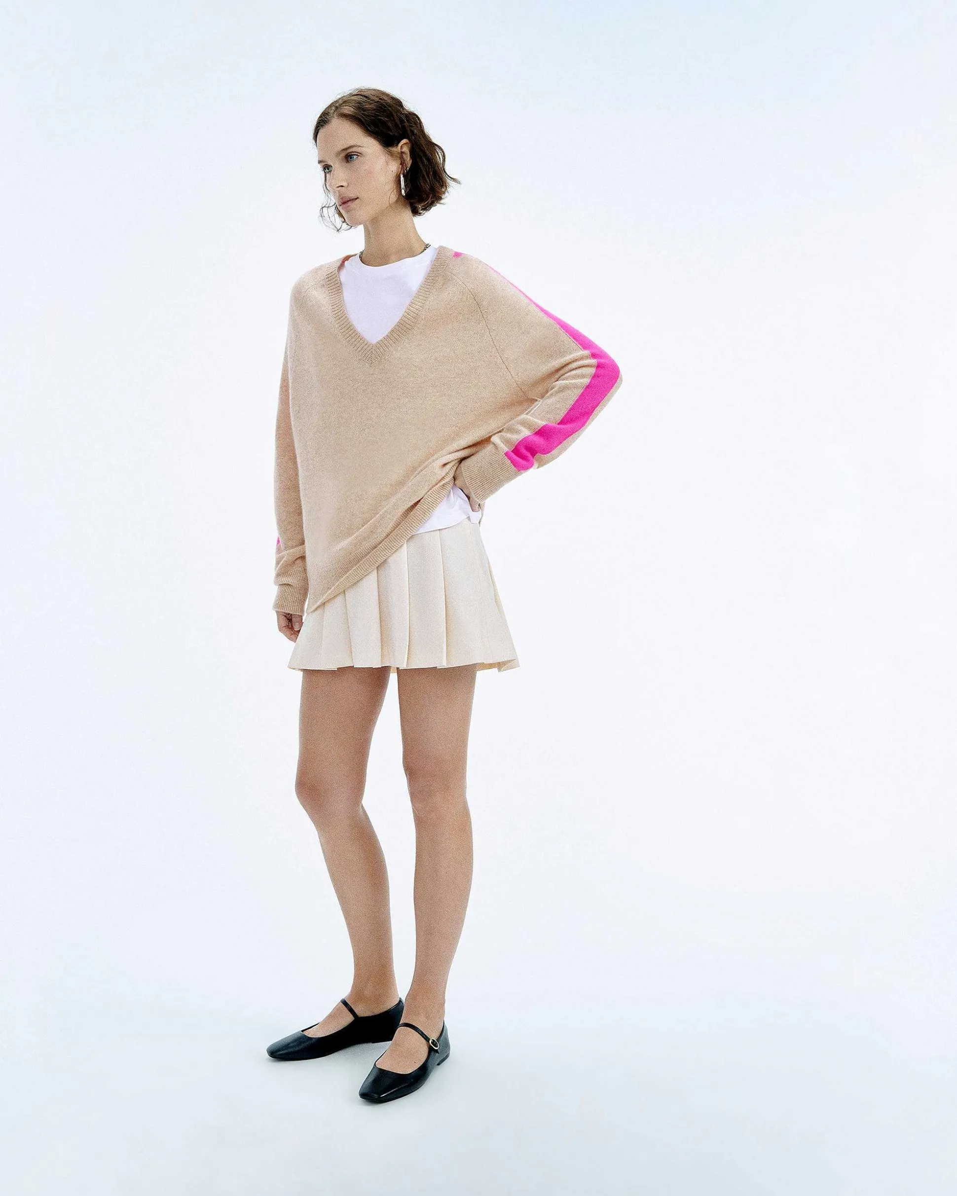 Pull Col V Oversize Bande Manches Light