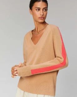 Pull Col V Oversize Bandes Bicolore Leger