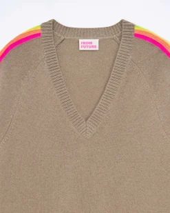 Pull Col V Oversize Bande Manches Multico