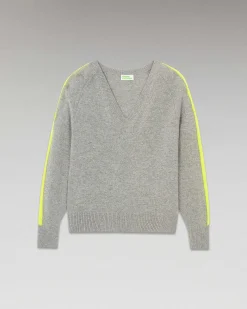 Pull Col V Oversize Bandes Bicolore Leger