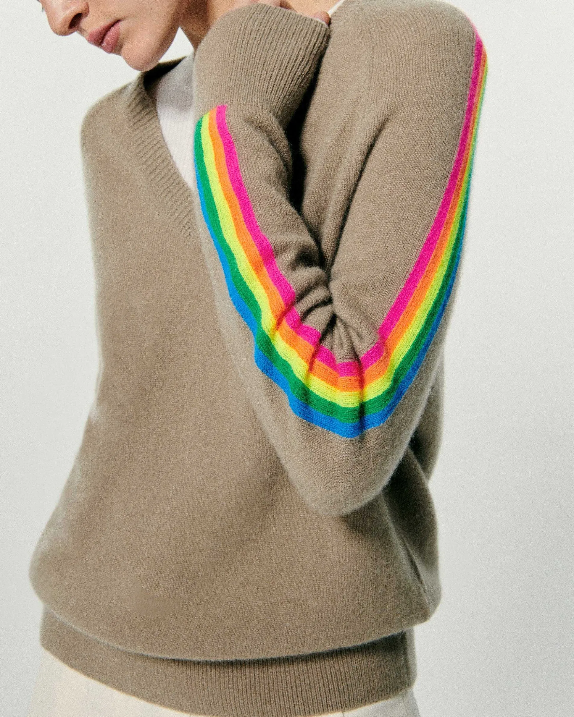 Pull Col V Oversize Bande Manches Multico