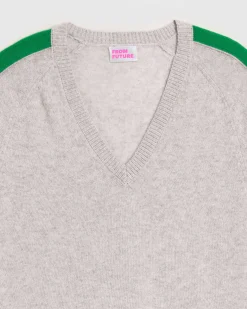 Pull Col V Oversize Bandes Bicolore Leger