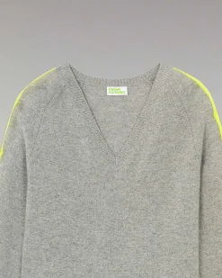 Pull Col V Oversize Bandes Bicolore Leger