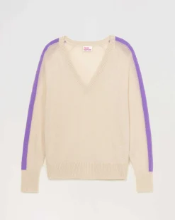 Pull Col V Oversize Bandes Bicolore Leger