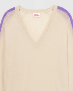 Pull Col V Oversize Bandes Bicolore Leger