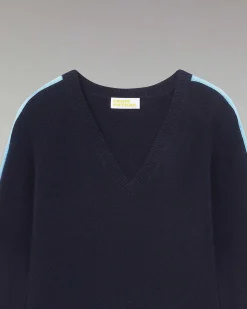 Pull Col V Oversize Bandes Bicolore Leger