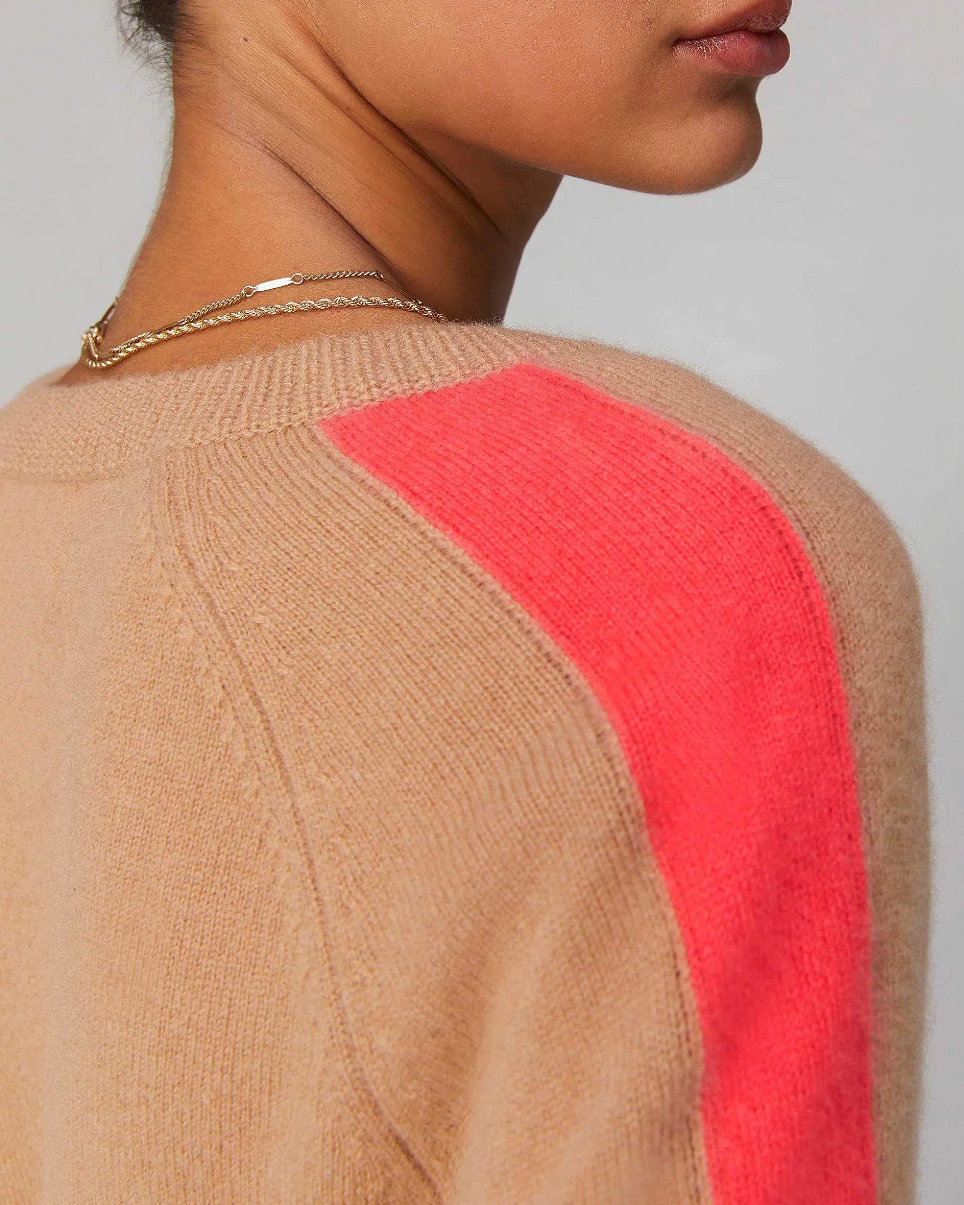 Pull Col V Oversize Bandes Bicolore Leger