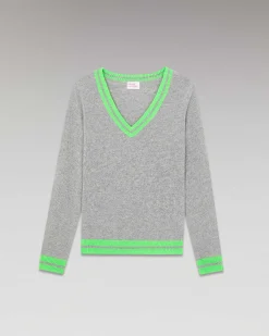 Pull Col V Rayures Tennis Leger