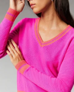 Pull Col V Rayures Tennis Leger