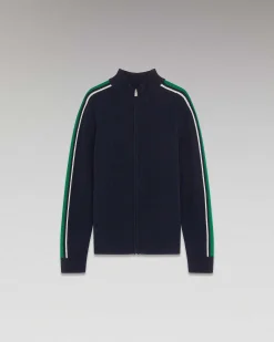 Pull Gilet Zippe Bandes Bicolore