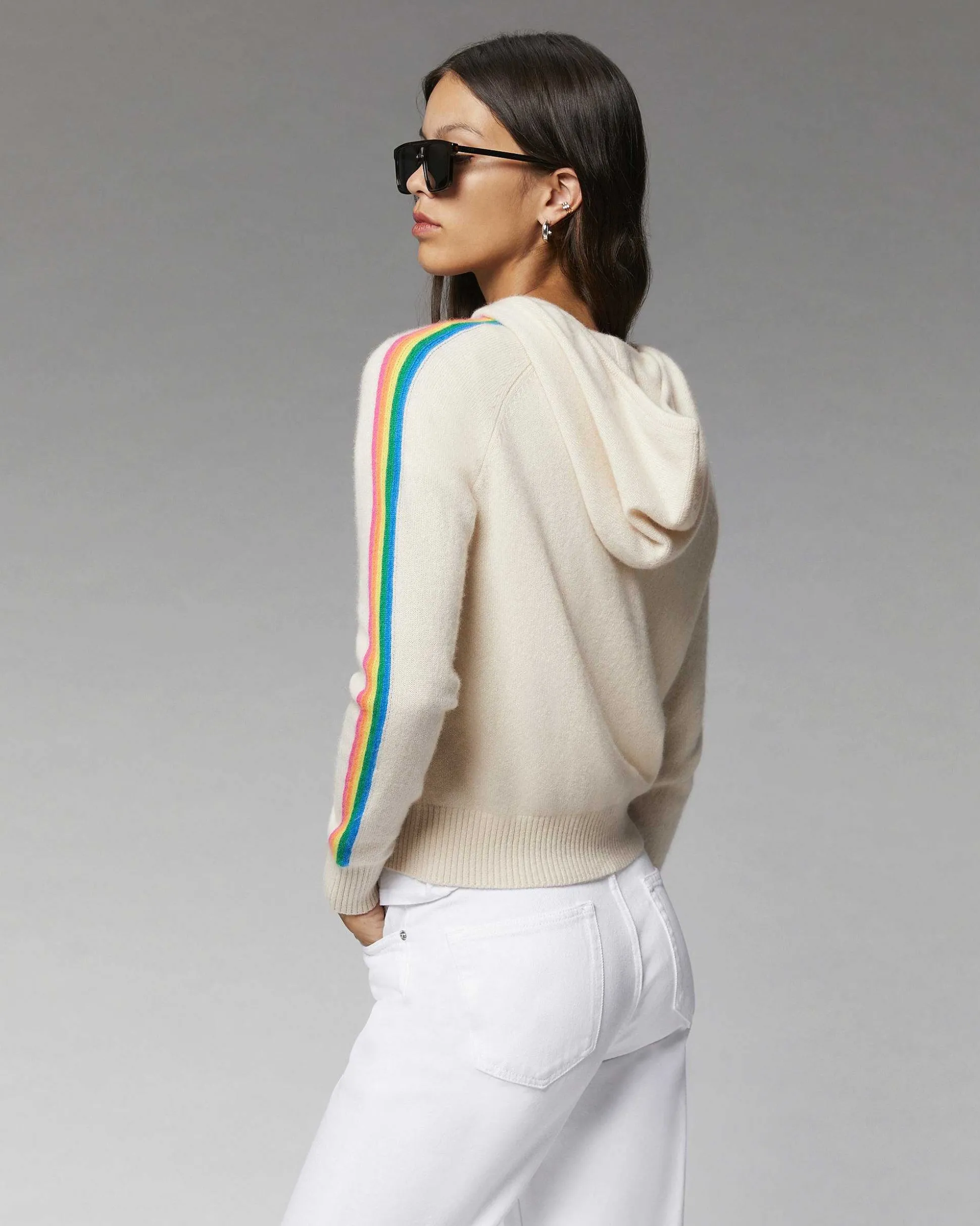Pull Hoodie Bandes Manches Multicolore Leger